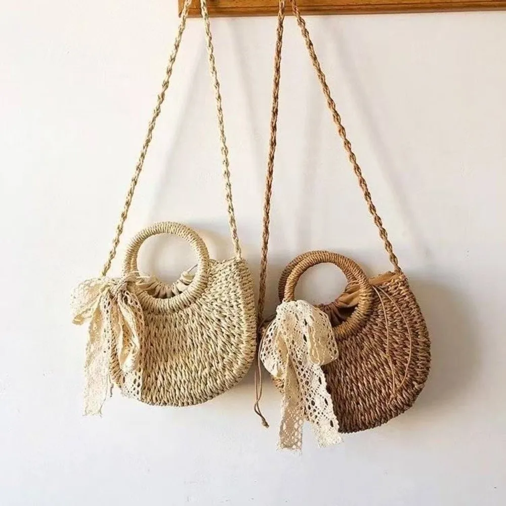 Bolso de ratán cruzado con cordón y lazo de encaje para verano - imagen 3