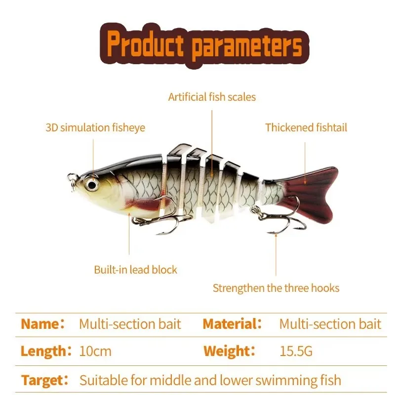 Cebo swimbait de 7 secciones mostrando su cuerpo articulado