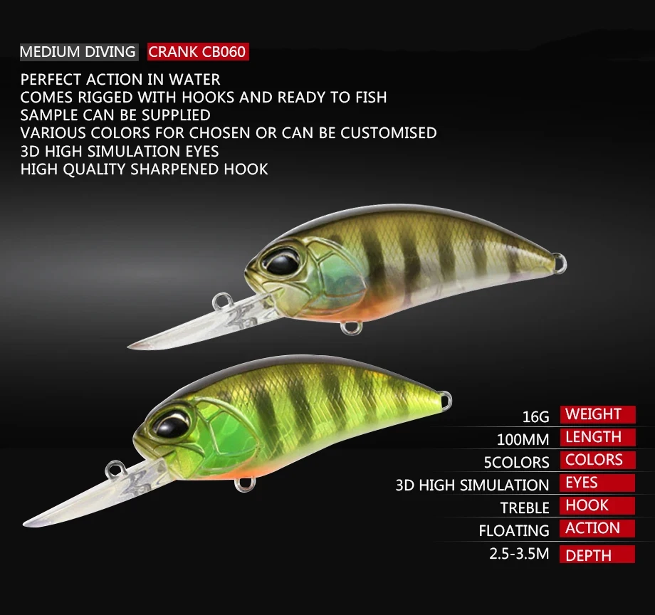 Crankbait flotante con ojos 3D y acabado brillante