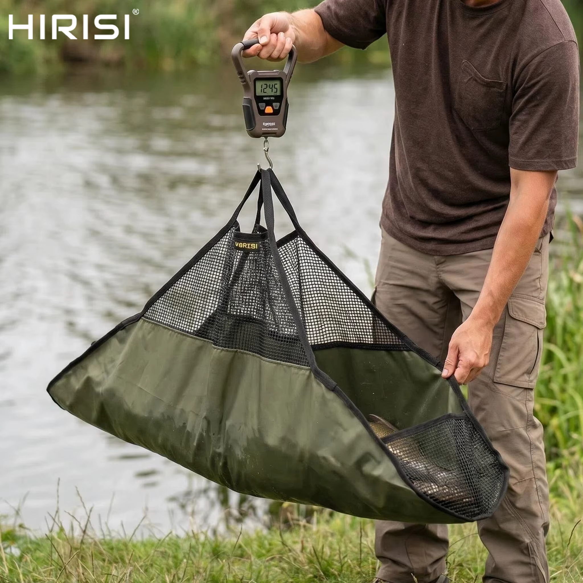 Báscula de pesca plegable 120 cm con malla camuflaje y asa - imagen 4