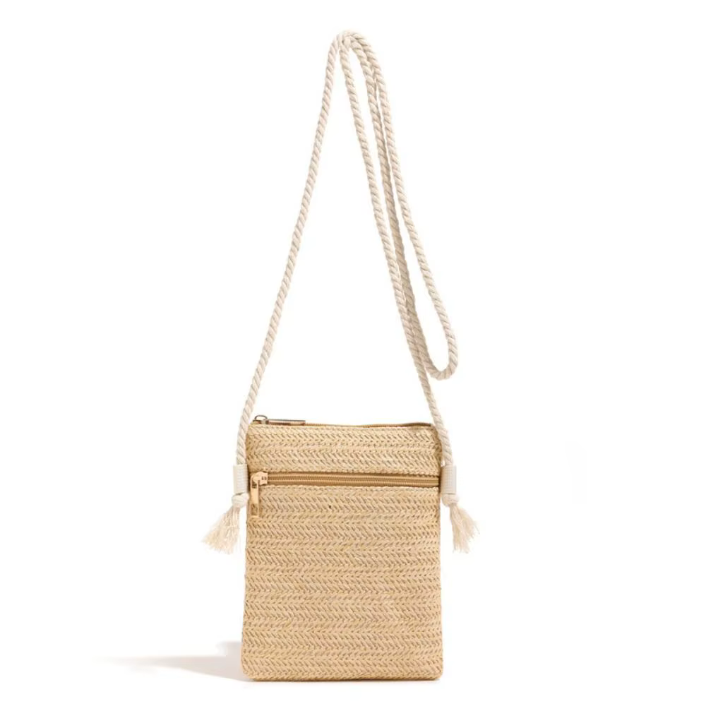 Bolso bandolera de paja tejido cuadrado para móvil - imagen 5