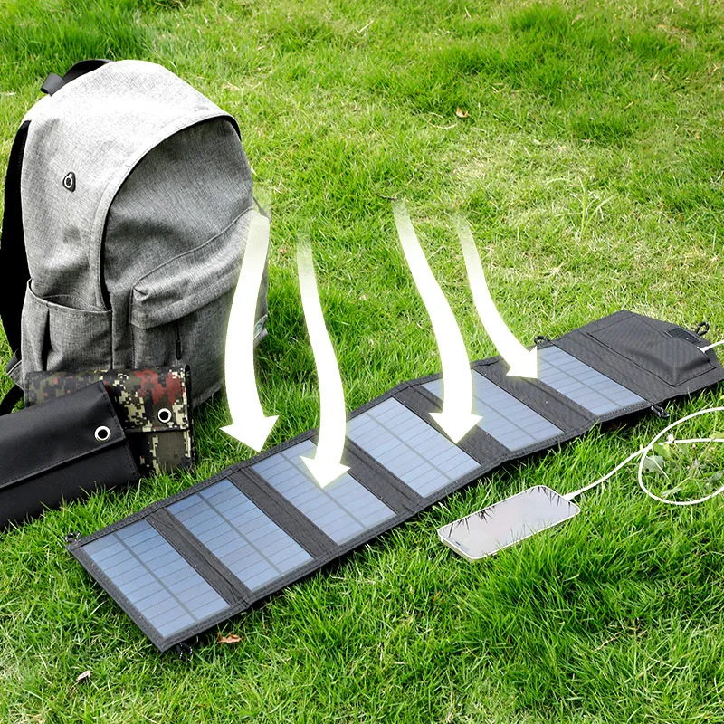 Panel solar plegable 5V doble USB para cargar al acampar aire libre - imagen 3