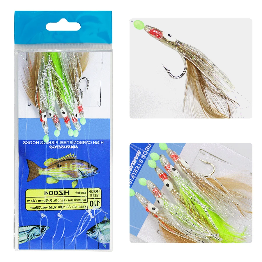 Sabiki anzuelos con hilo y señuelos brillantes para pesca nocturna - imagen 2