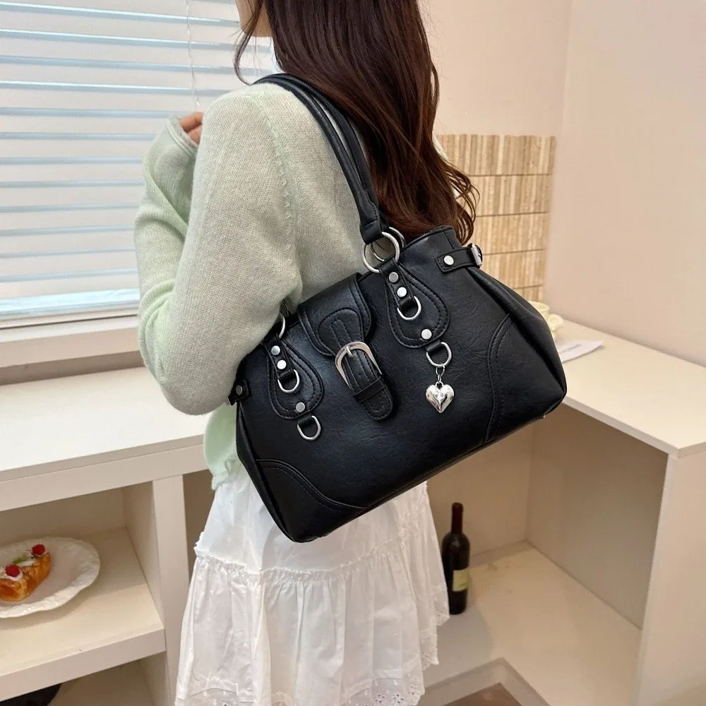Bolso de hombro motero de cuero PU Y2K para mujer, gran capacidad