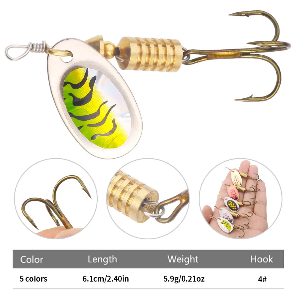 Set de 10 señuelos cuchara metálicos dorados y plateados