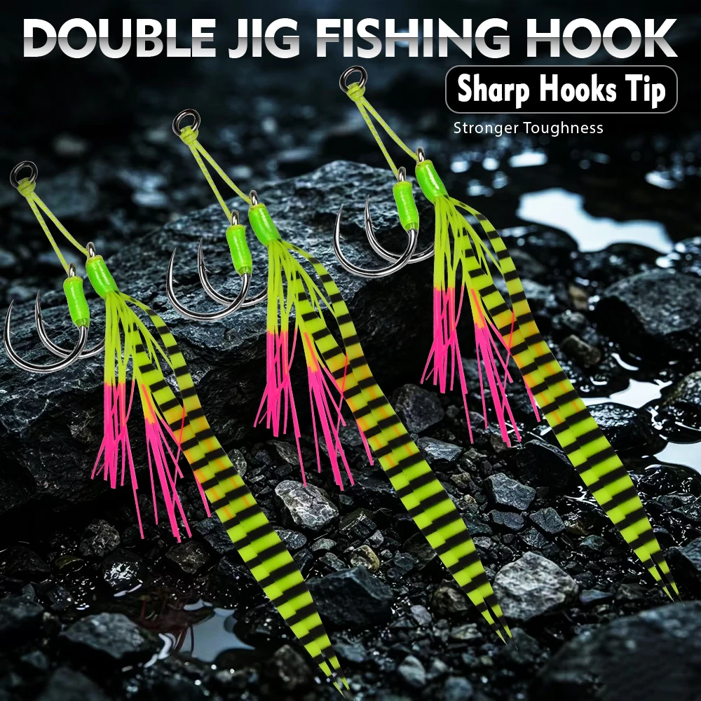 Anzuelos Slow Jig para Lubina con faldones de silicona y plumas - imagen 2