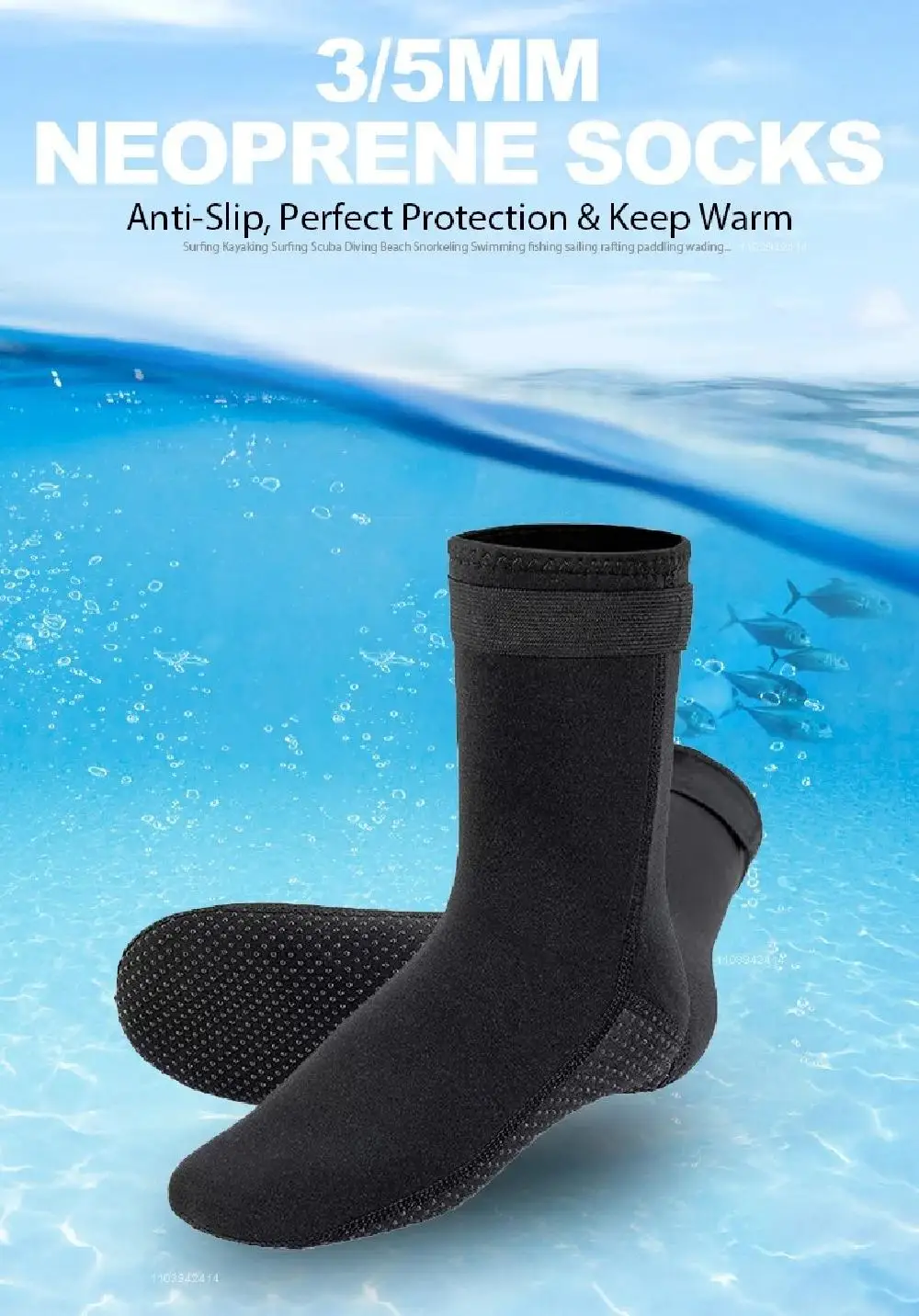Botines acuáticos negros para surf y snorkel