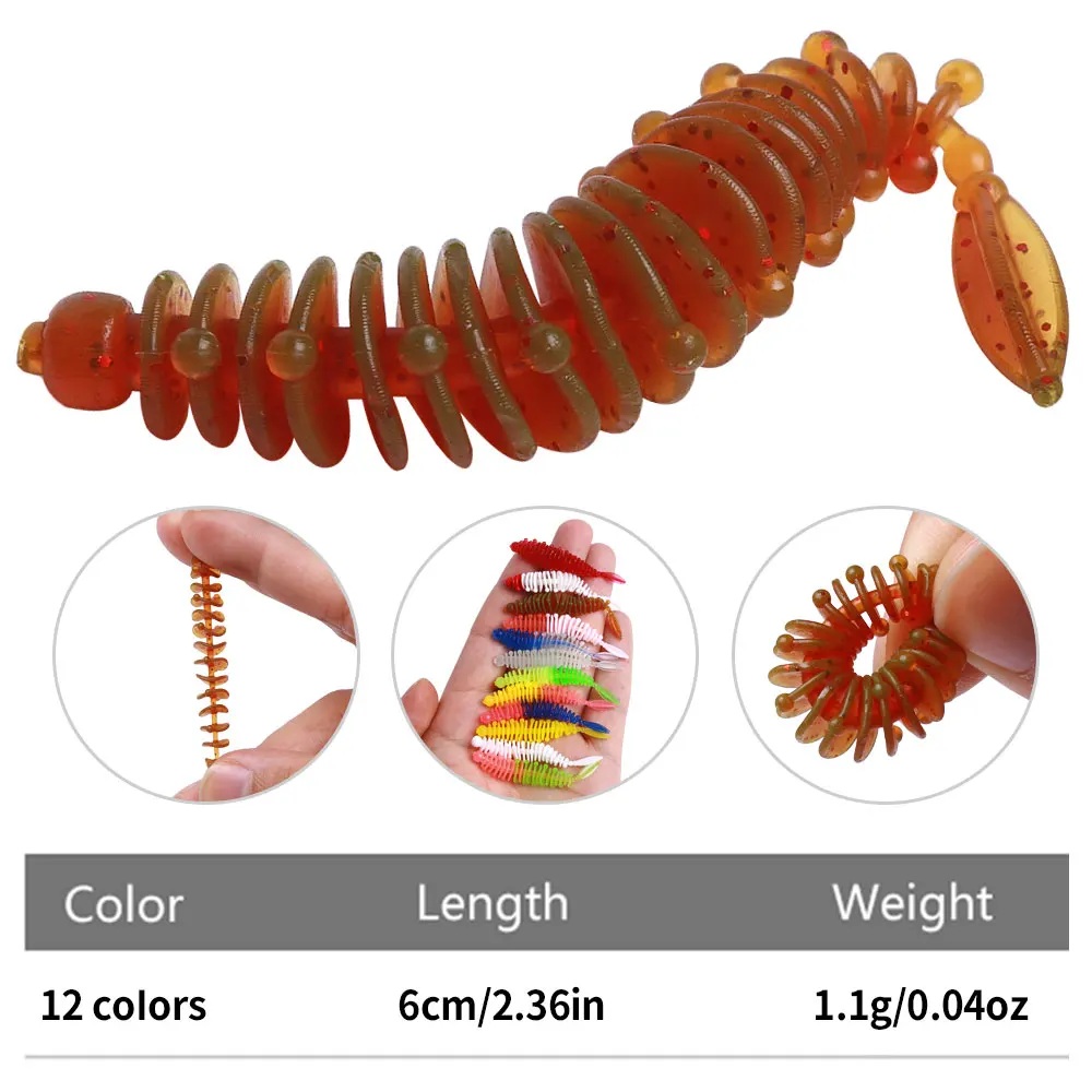 Señuelos de silicona en tonos naturales, forma de gusano de 6 cm