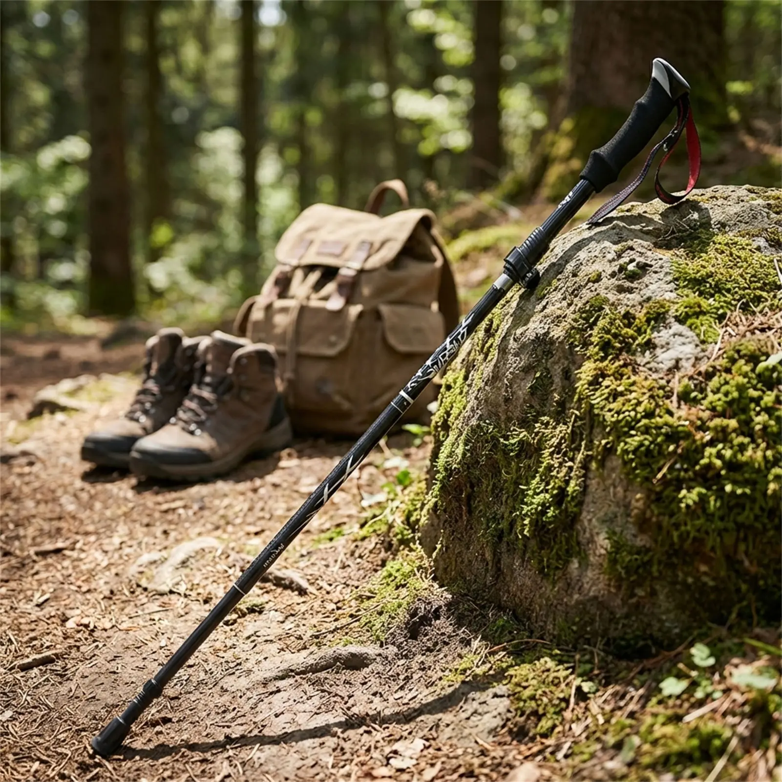 Bastón de trekking de fibra carbono DKSHETOY plegado y listo para transportar