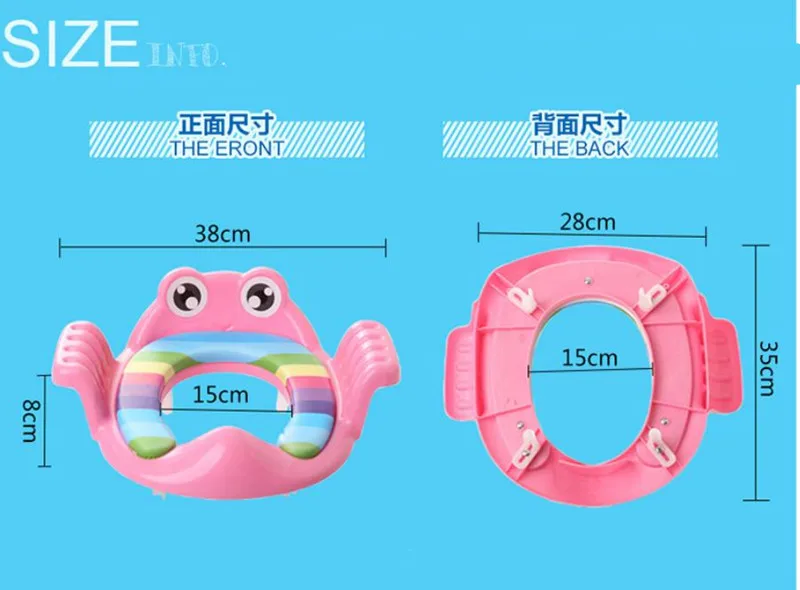 Asiento de inodoro para bebés en color rosa con diseño de dibujos animados