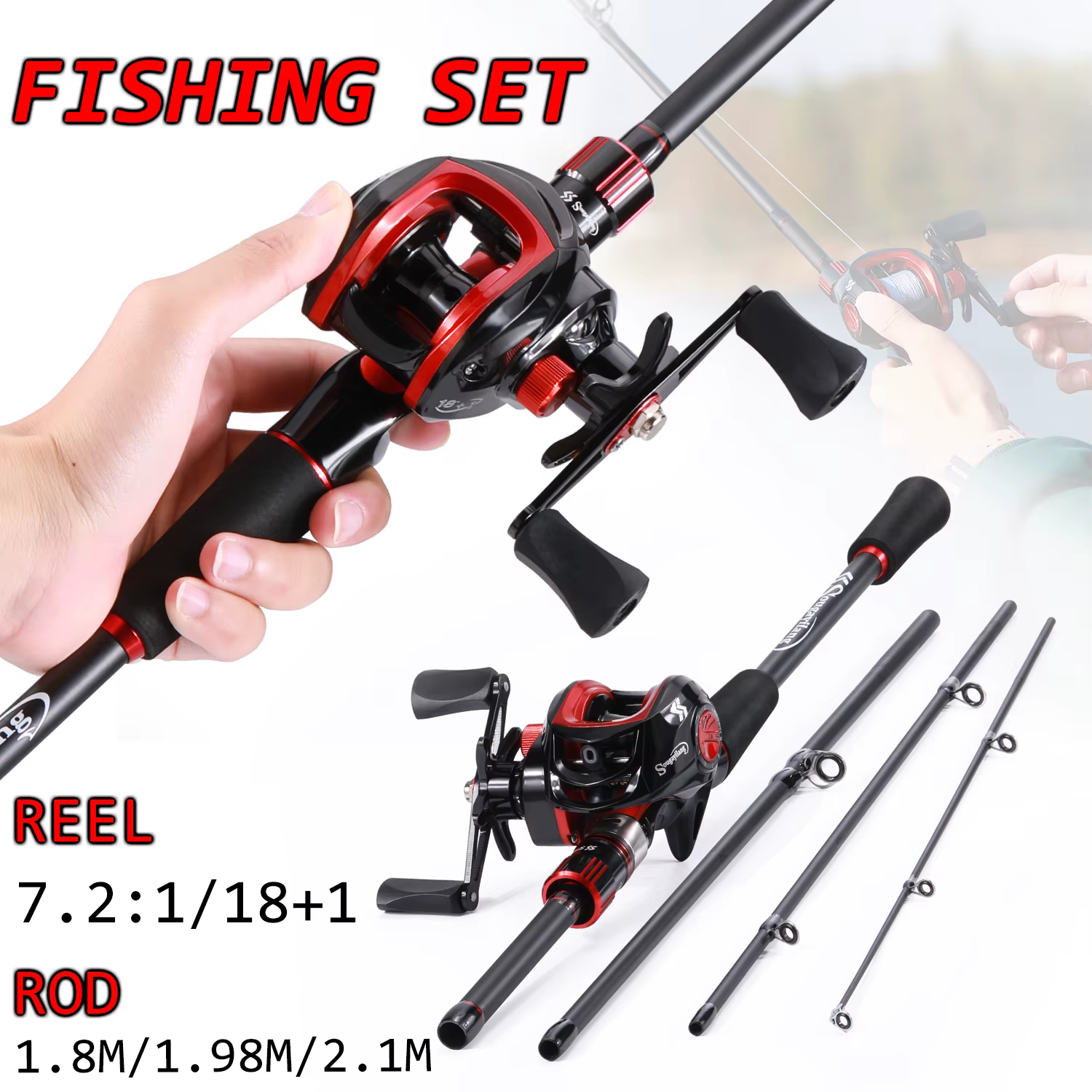 Combo pesca Sougayilang: caña de carbono, carrete 7.2:1, sedal y señuelo - imagen 4