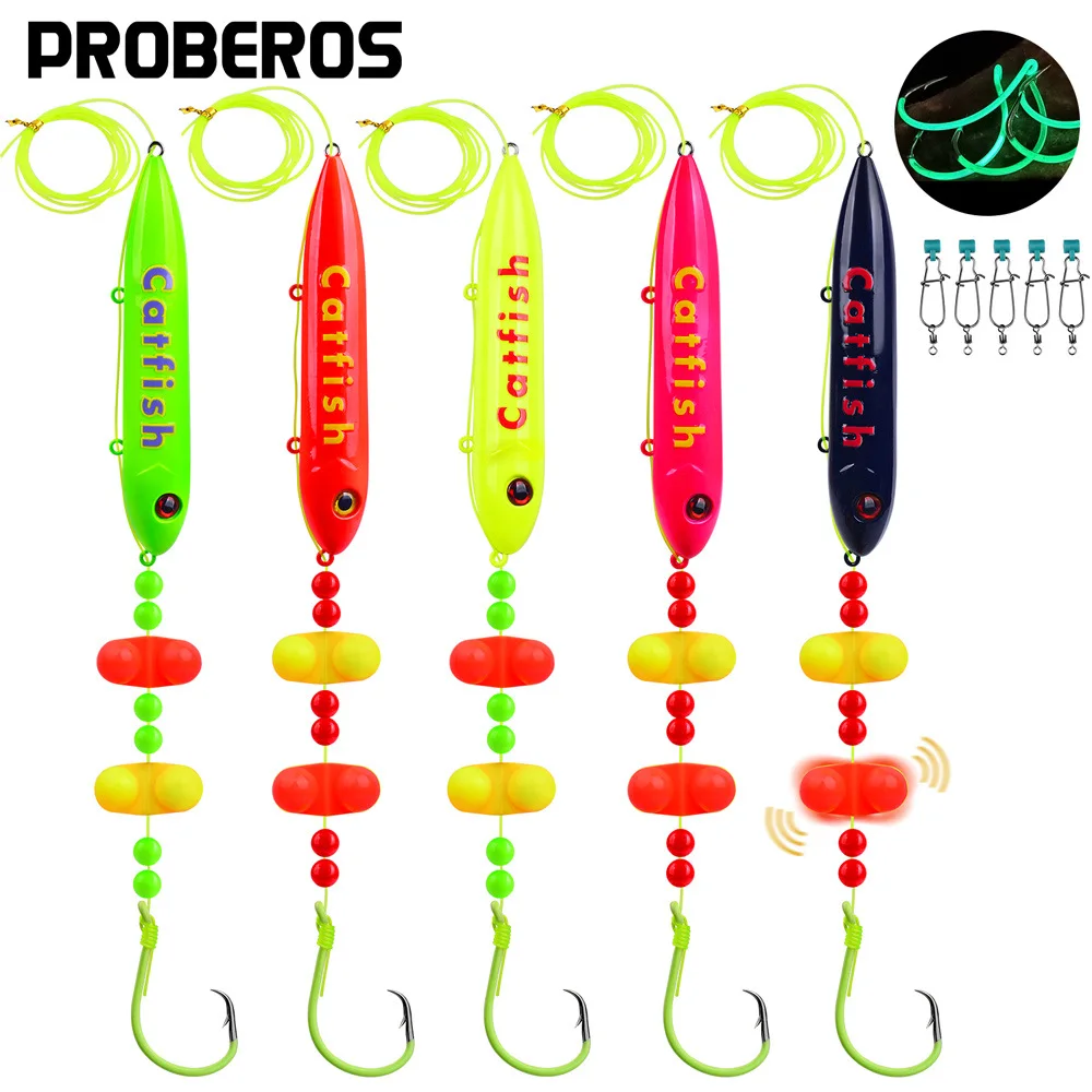 Pack de 5 montajes catfish rig con rattler y ojos 3D