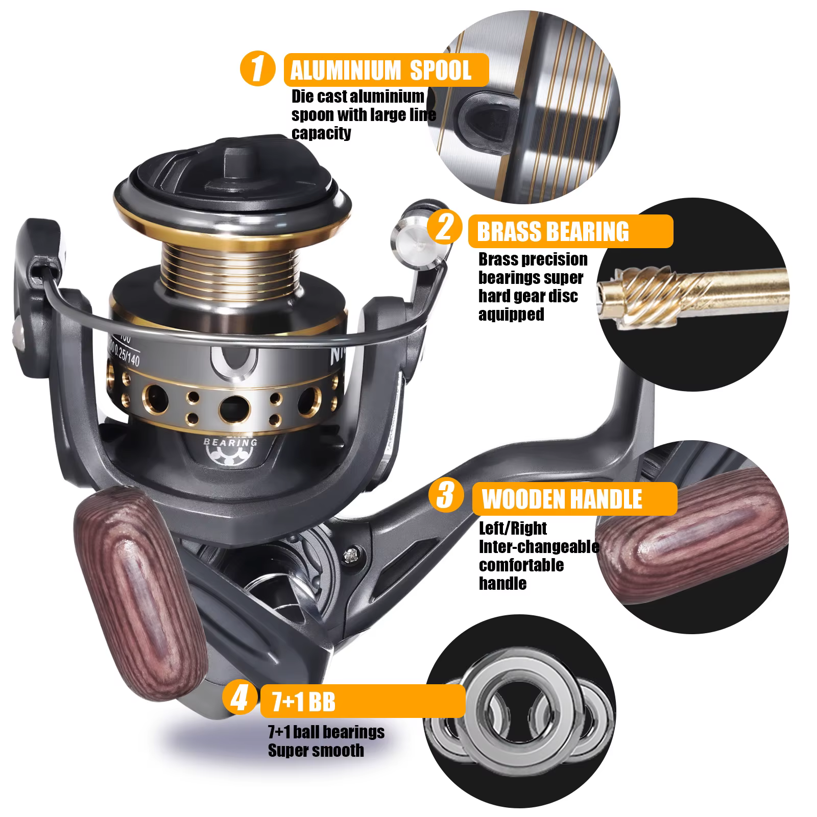 Carrete Giratorio Samolla Aluminum 7+1BB – Spinning Marino Alta Resistencia - imagen 3