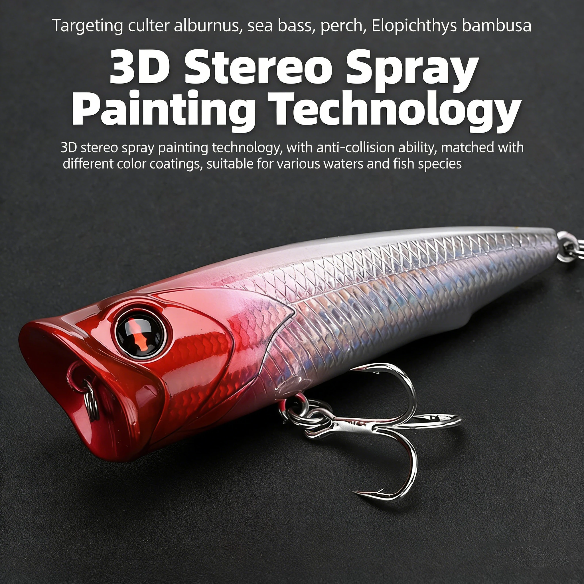Señuelo Popper de superficie con plumas y anzuelos triples para lucio - imagen 5