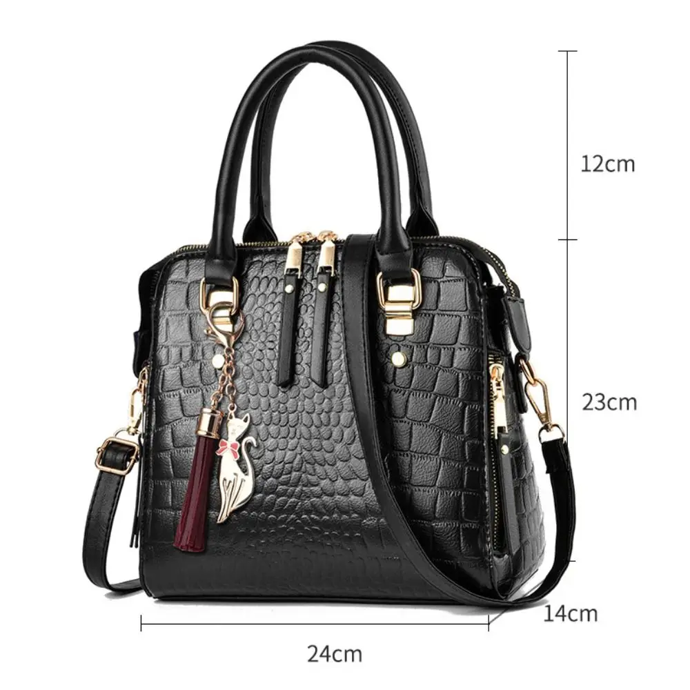 Bolso de mano de cuero PU con borlas y asa, patrón cocodrilo - imagen 5