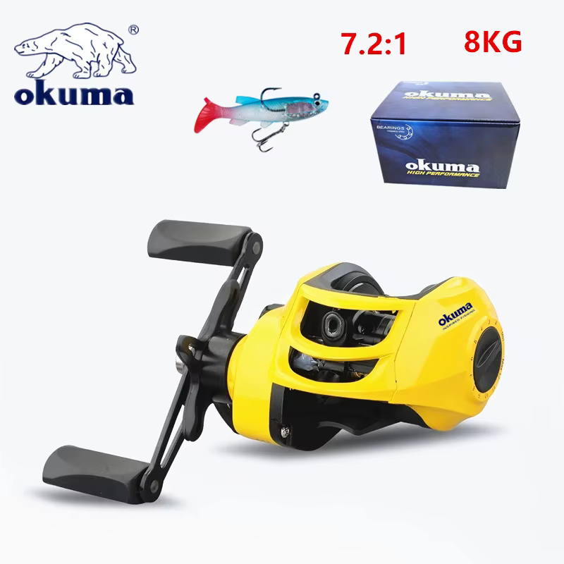 Carrete Baitcasting OKuma amarillo – Arrastre 8kg antiexplosión - imagen 2