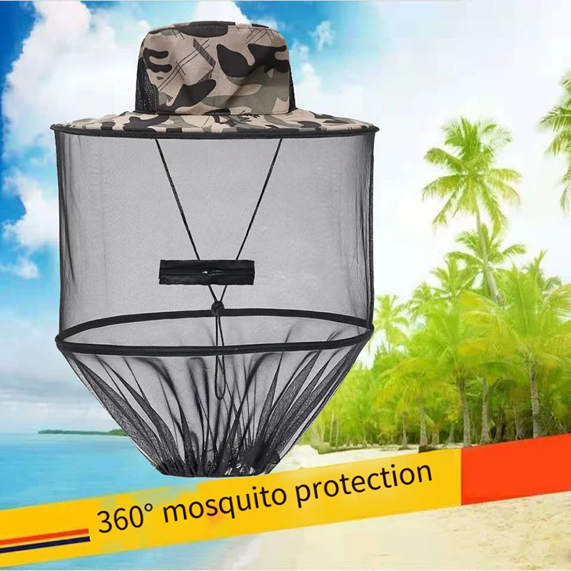 Gorra antimosquitos con red oculta y protección solar para pesca