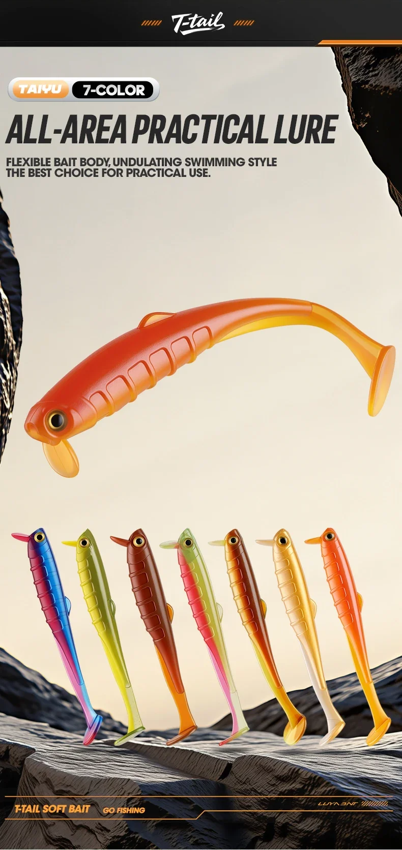 Señuelos blandos tipo minnow con cola en T