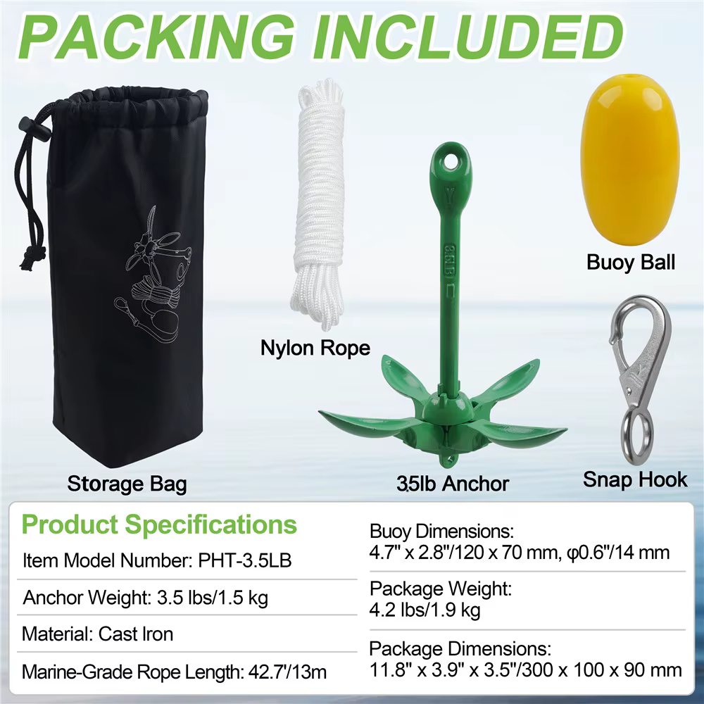 Ancla plegable 1,5 kg con cabo flotante 13M para kayak - imagen 2