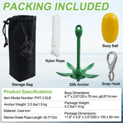 Ancla plegable 1,5 kg con cabo flotante 13M para kayak