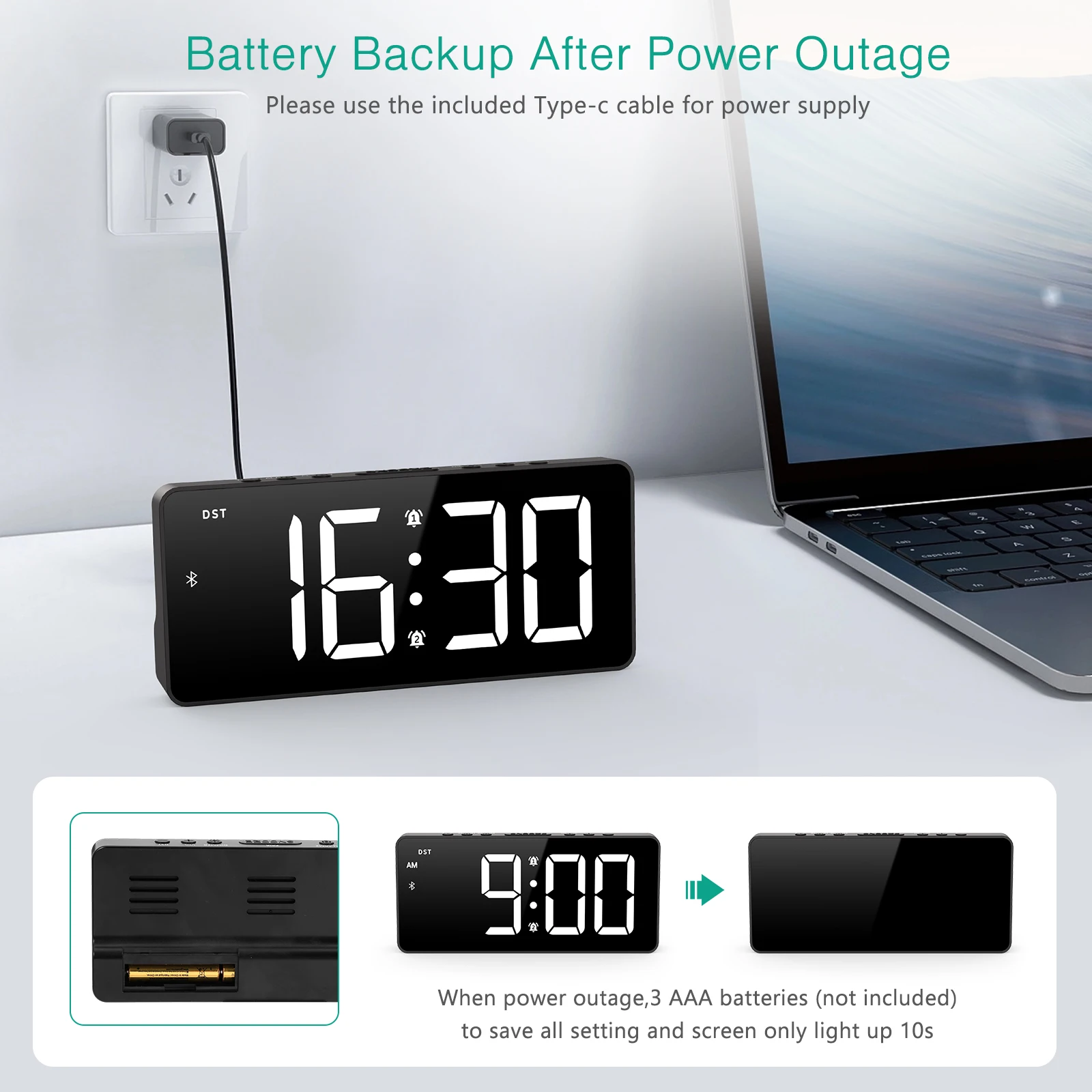 Reloj despertador digital ORIA LED 7" con Bluetooth y sincronización automática - imagen 5