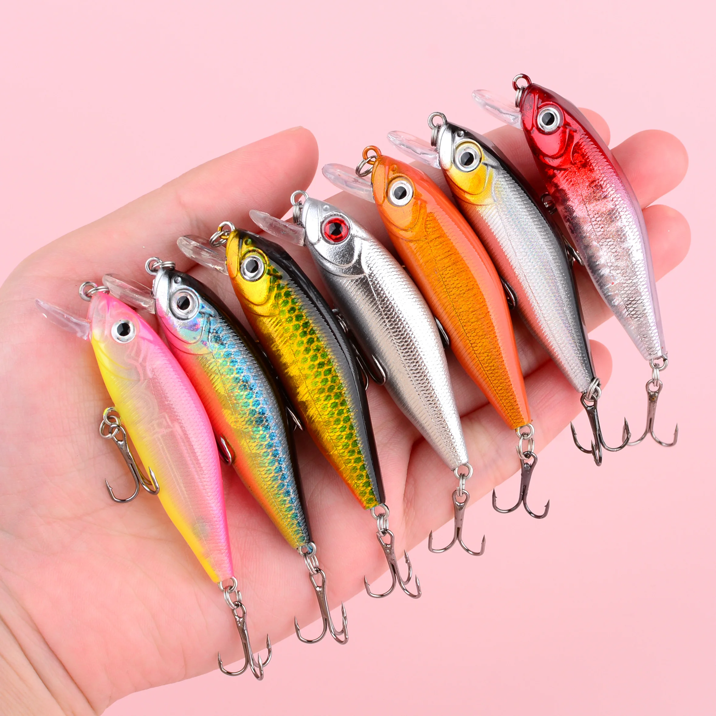 Señuelo Minnow duro hundible con ojos 3D y anzuelo triple para lubina - imagen 2
