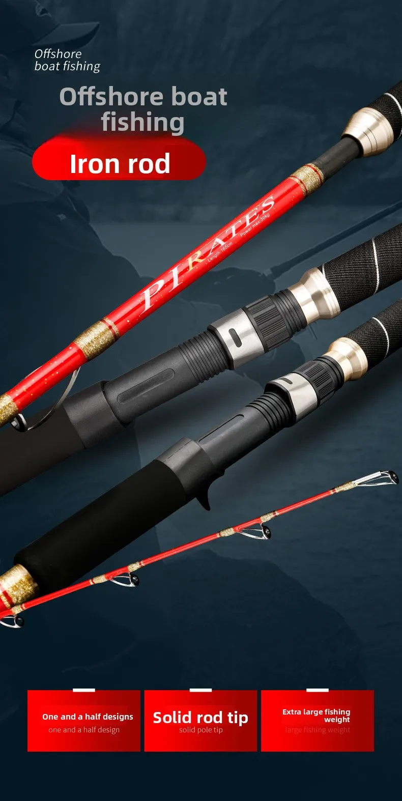 Caña de slow jigging multisección en versión roja