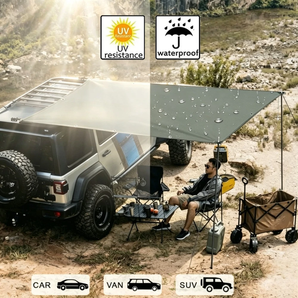 Toldo coche impermeable anti-UV con laterales y postes aluminio - imagen 2