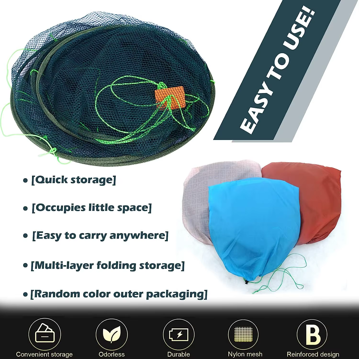 Red plegable portátil forma de gota para cangrejos, langostas y gambas - imagen 5