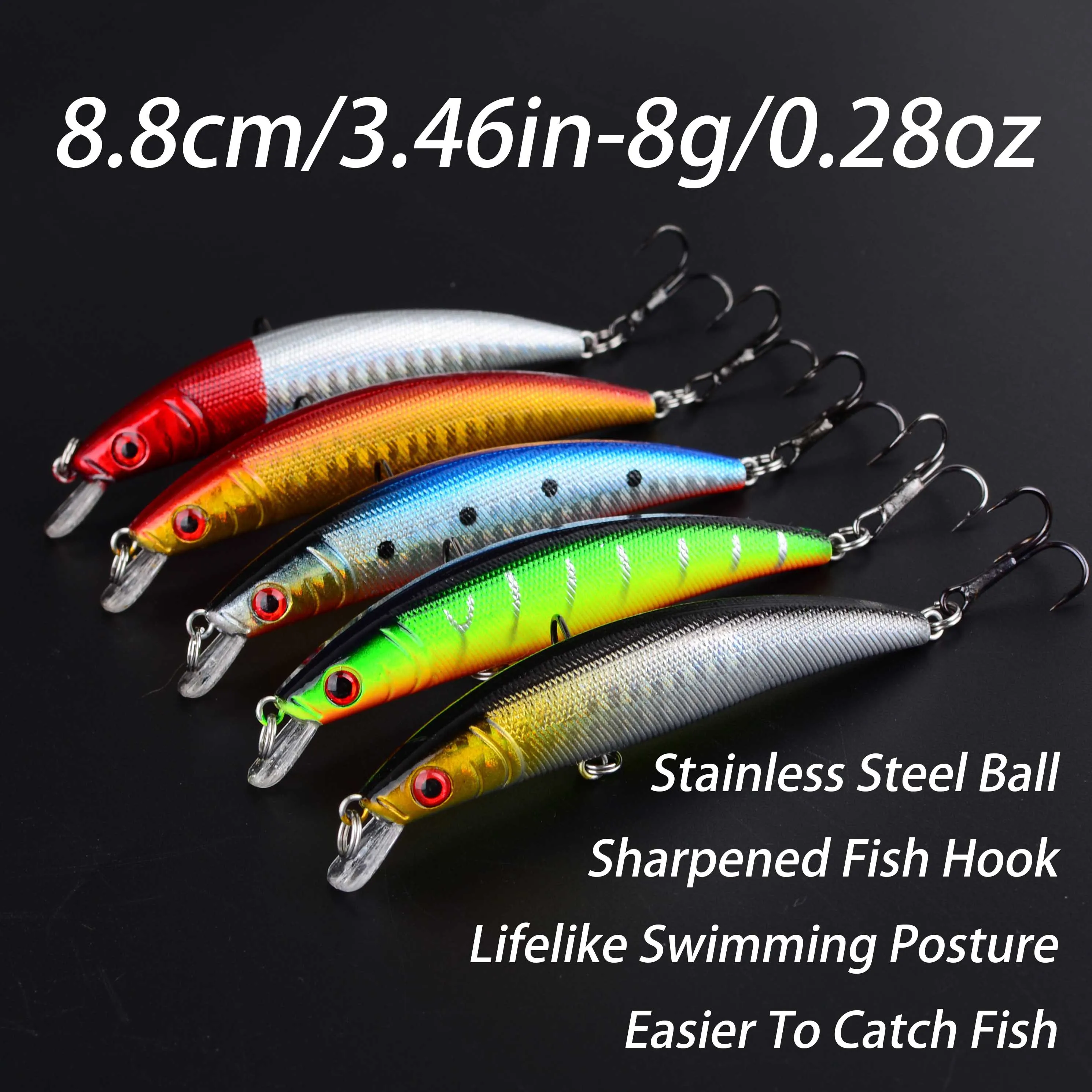 Crankbait flotante minnow con ojos 3D, cebo duro y anzuelos - imagen 3