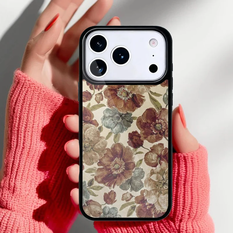 Funda vintage con hojas y flores para iPhone