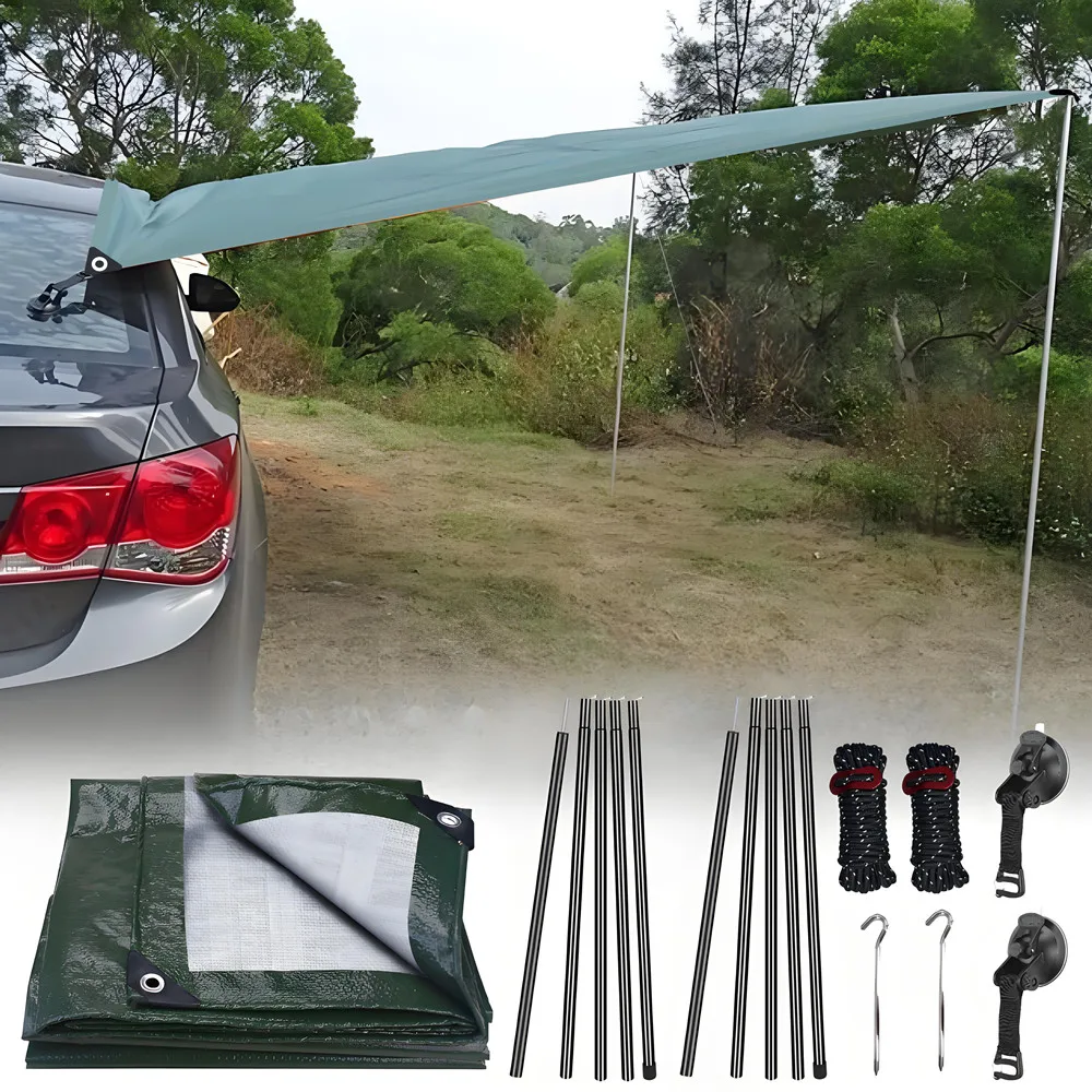 Toldo Lateral Coche Impermeable con Postes – Refugio Pesca