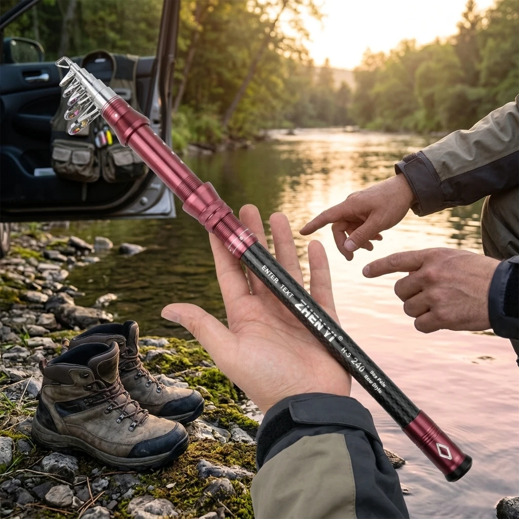 Caña telescópica ultracorta de carbono rígido, portátil para pesca - imagen 2