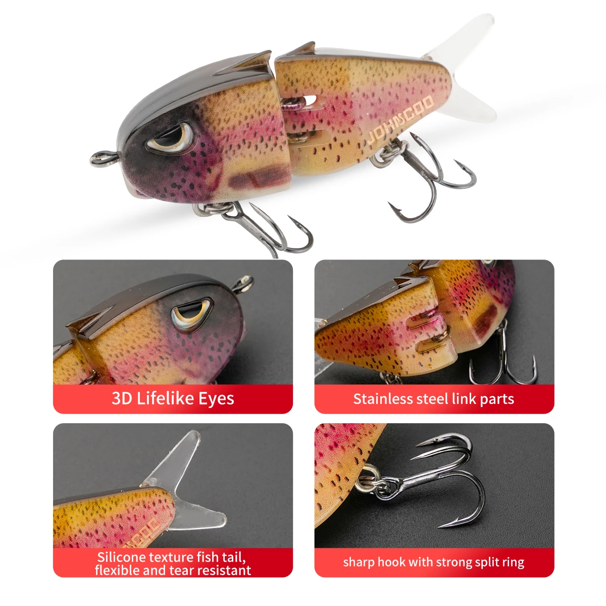 Señuelo articulado Johncoo 5,5 cm – Hundimiento lento para trucha - imagen 5
