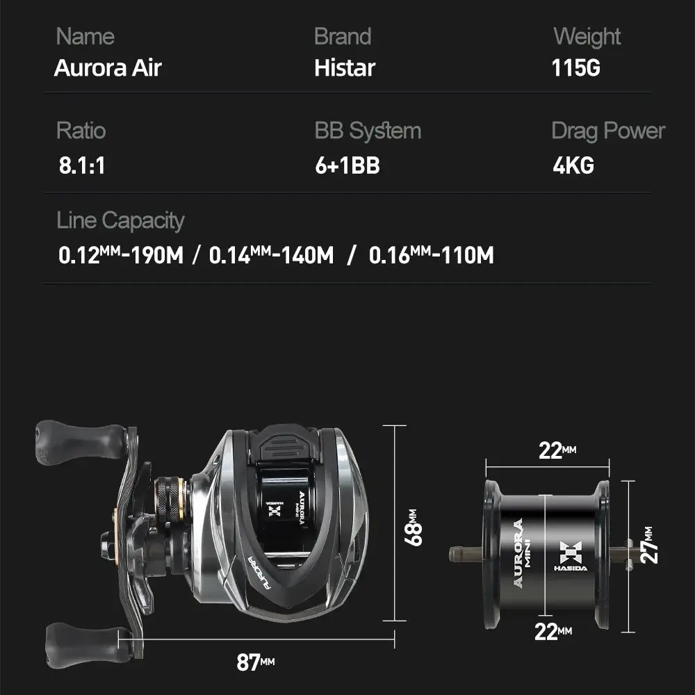Histar Aurora AIR BFS carrete de pesca aluminio ligero freno magnético - imagen 4