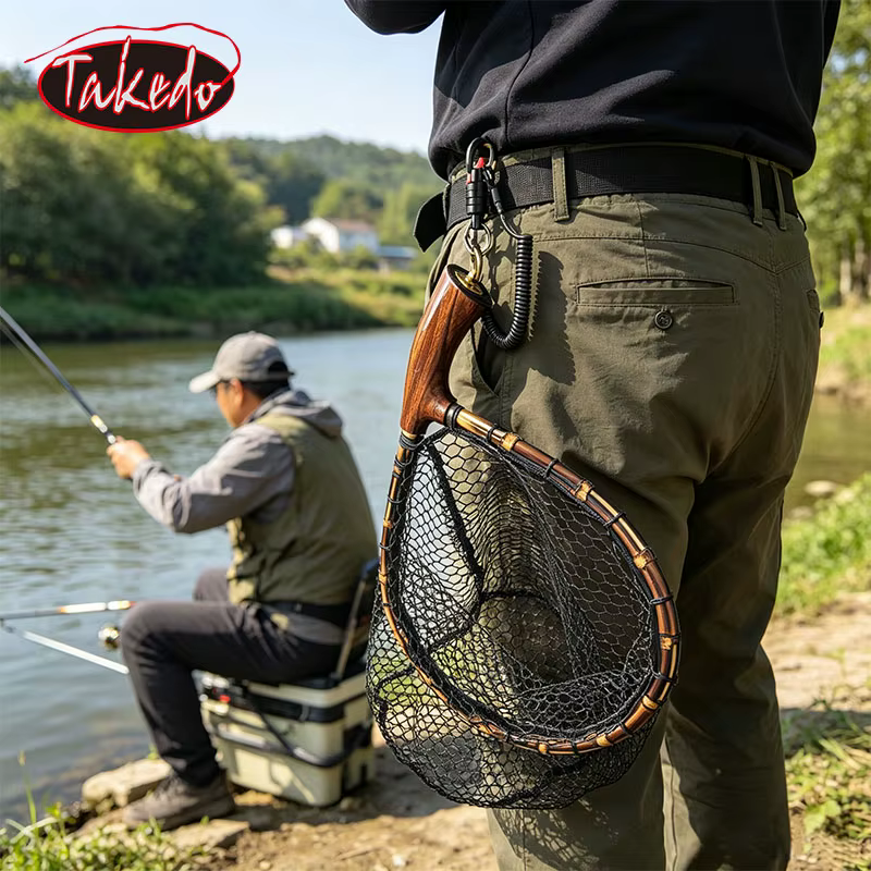 Red de pesca TAKEDO de ébano con mango curvo para truchas