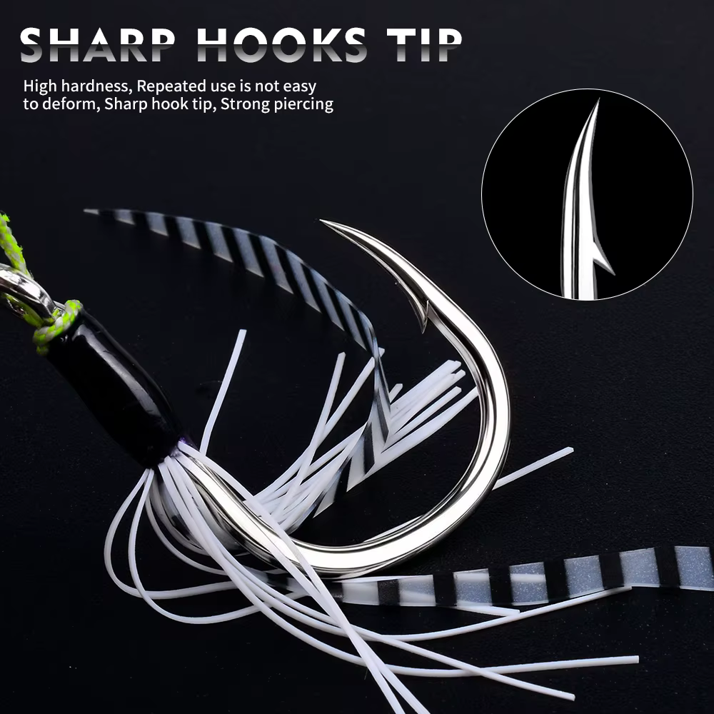 Jigs Proberos Doble Púas con Falda Zebra – Señuelo Seda Alta Mar - imagen 5