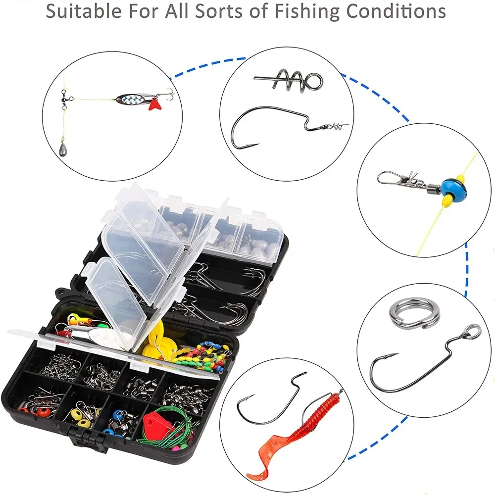 Kit Accesorios Pesca: Anzuelos Jig + Pesas Giratorias + Anillos Divididos - imagen 2
