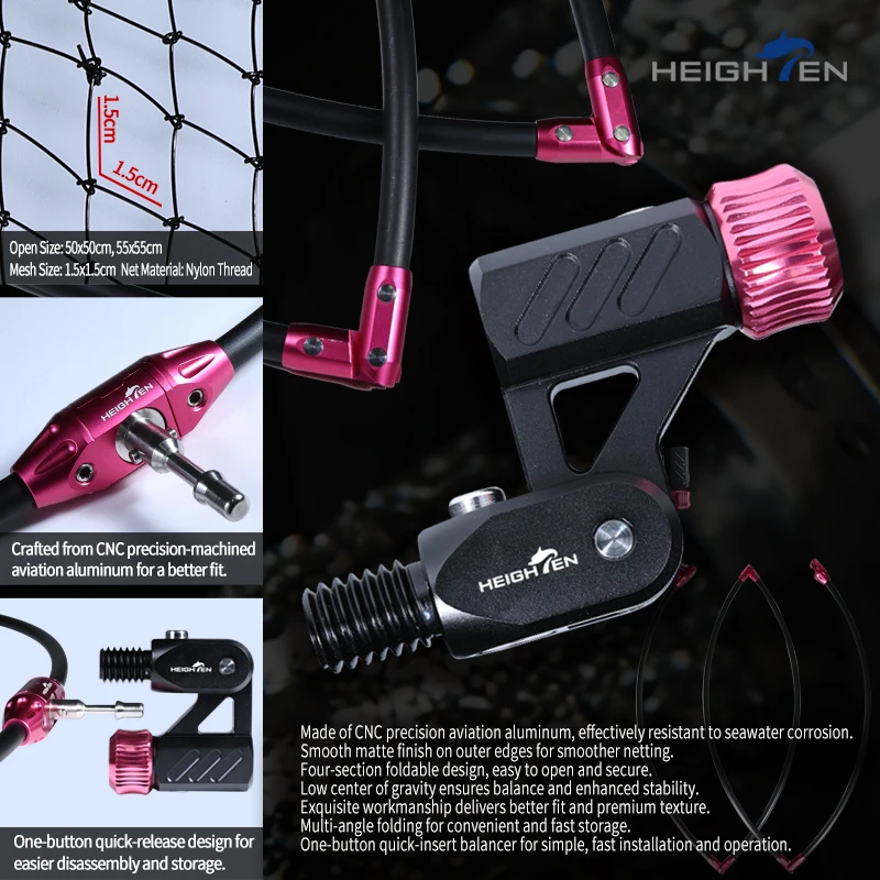 HEIGHTEN Red de desembarco plegable – Marco aluminio aeronáutico - imagen 3