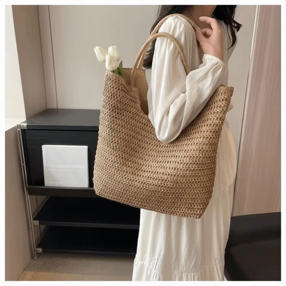 Bolso Playa Mujer Paja con Asa – Gran Capacidad y Color Liso - imagen 5