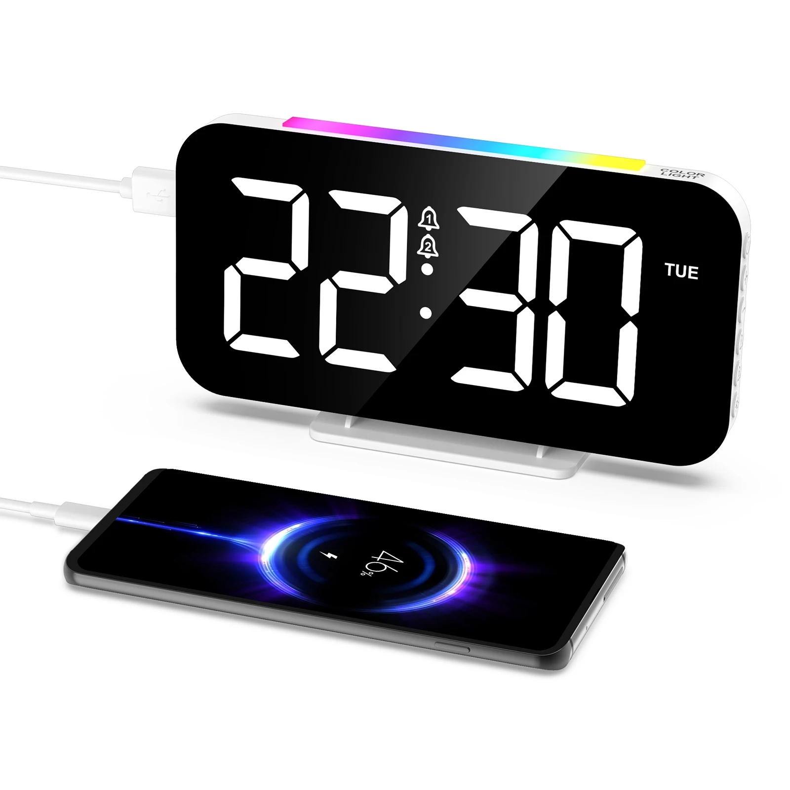 ORIA Despertador Digital LED grande, doble alarma y luz 10 colores