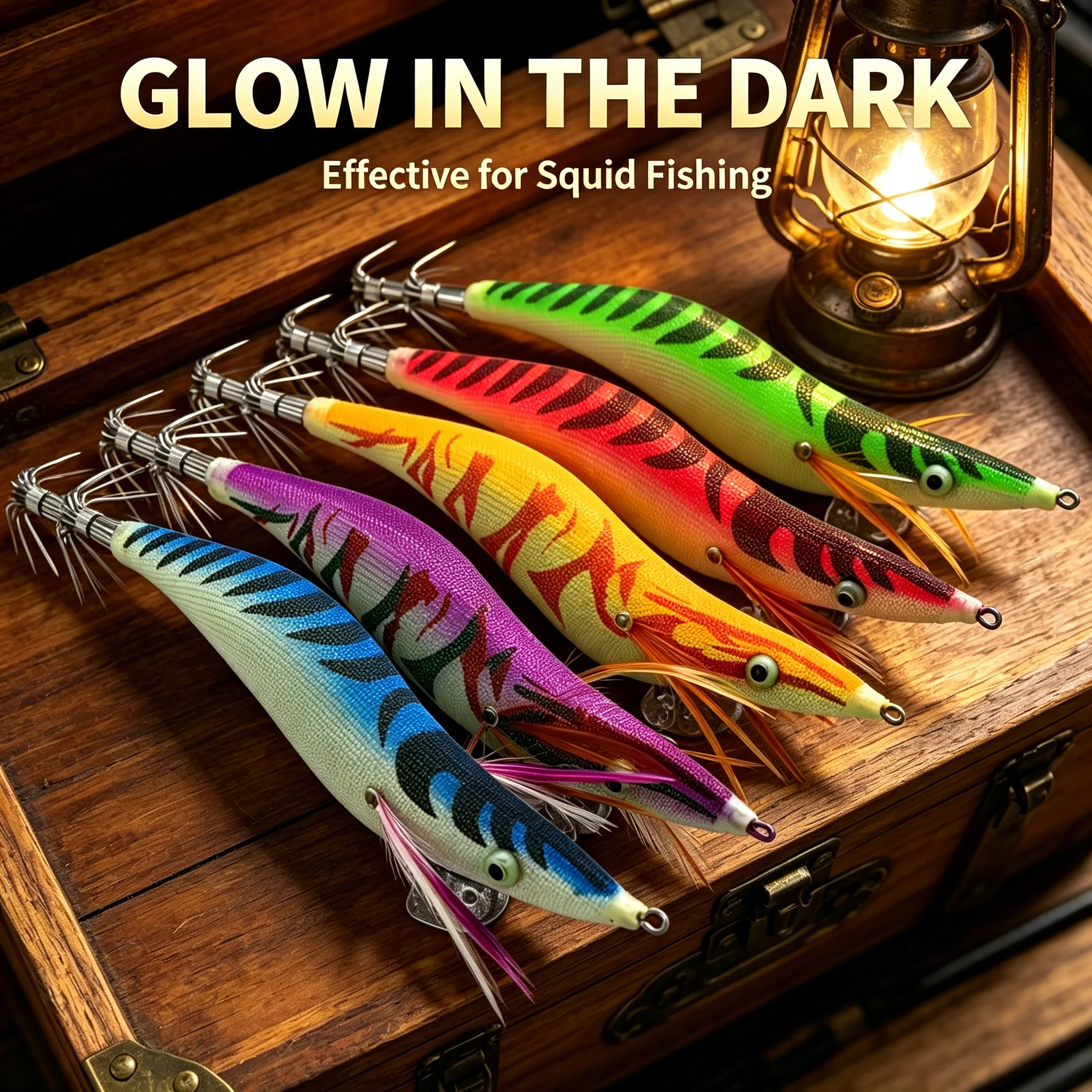 Señuelo luminoso de madera camarón y calamar para pesca nocturna - imagen 3