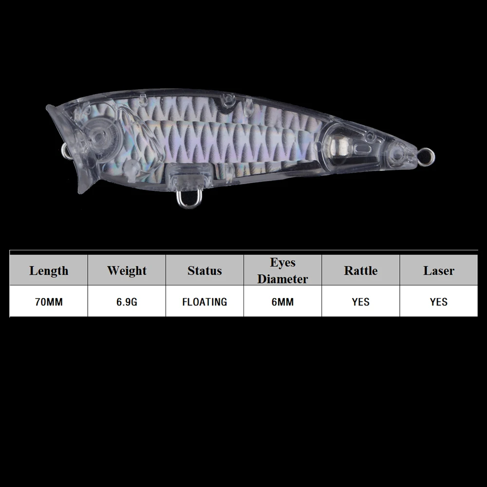 Chan'sHuang Popper Topwater de cebo en blanco sin pintar láser - imagen 3