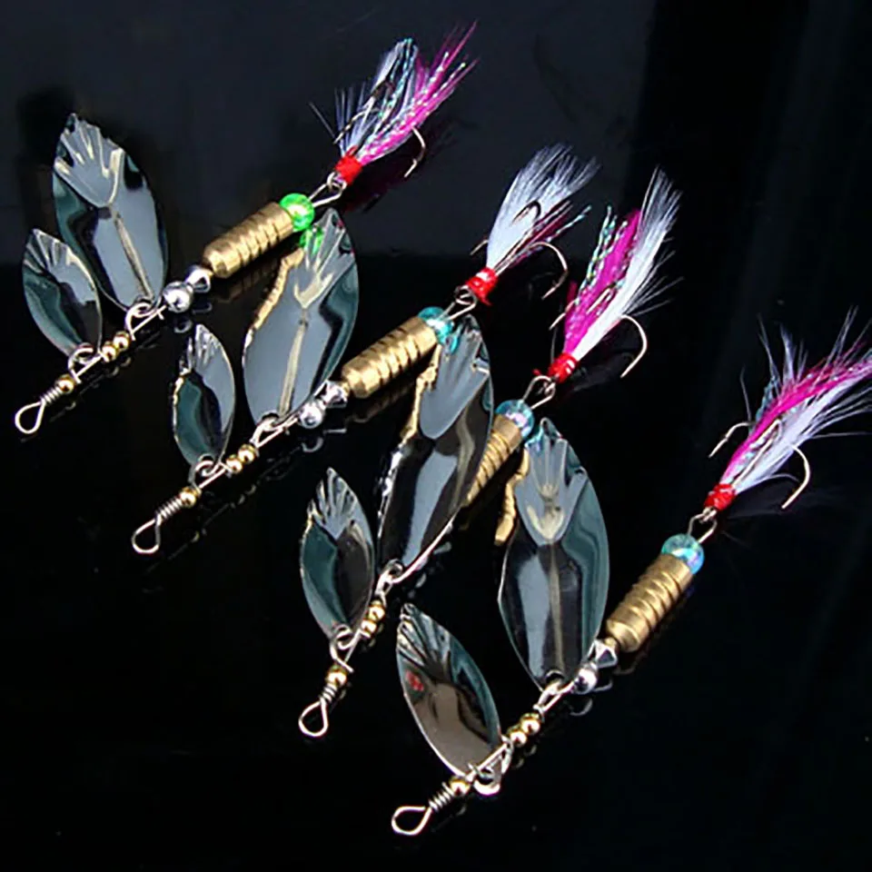 Cuchara giratoria triple WALK FISH con plumas y anzuelo - imagen 2
