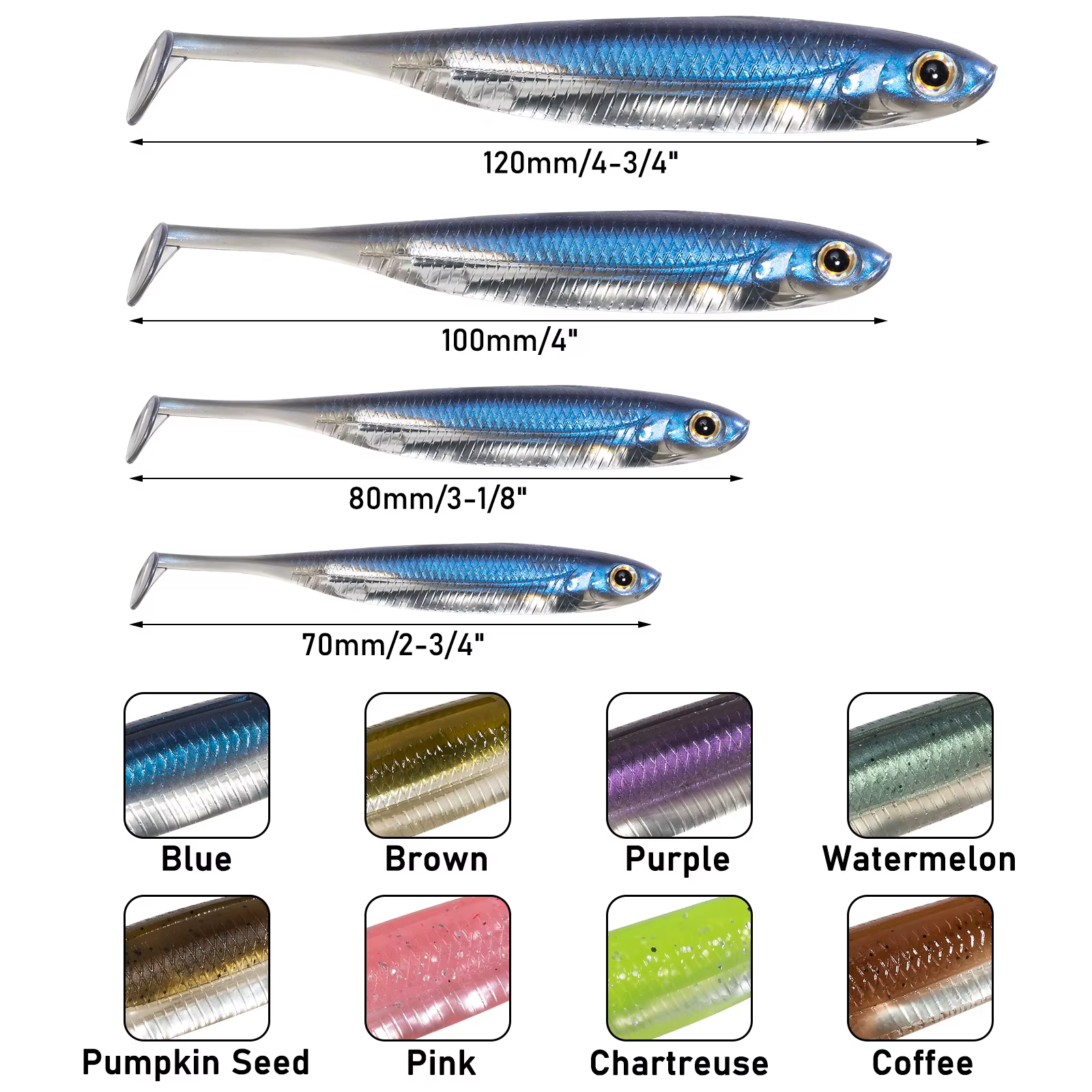 Swimbaits Dr.Fish blandos para lubina y trucha – 70/80/100mm - imagen 5