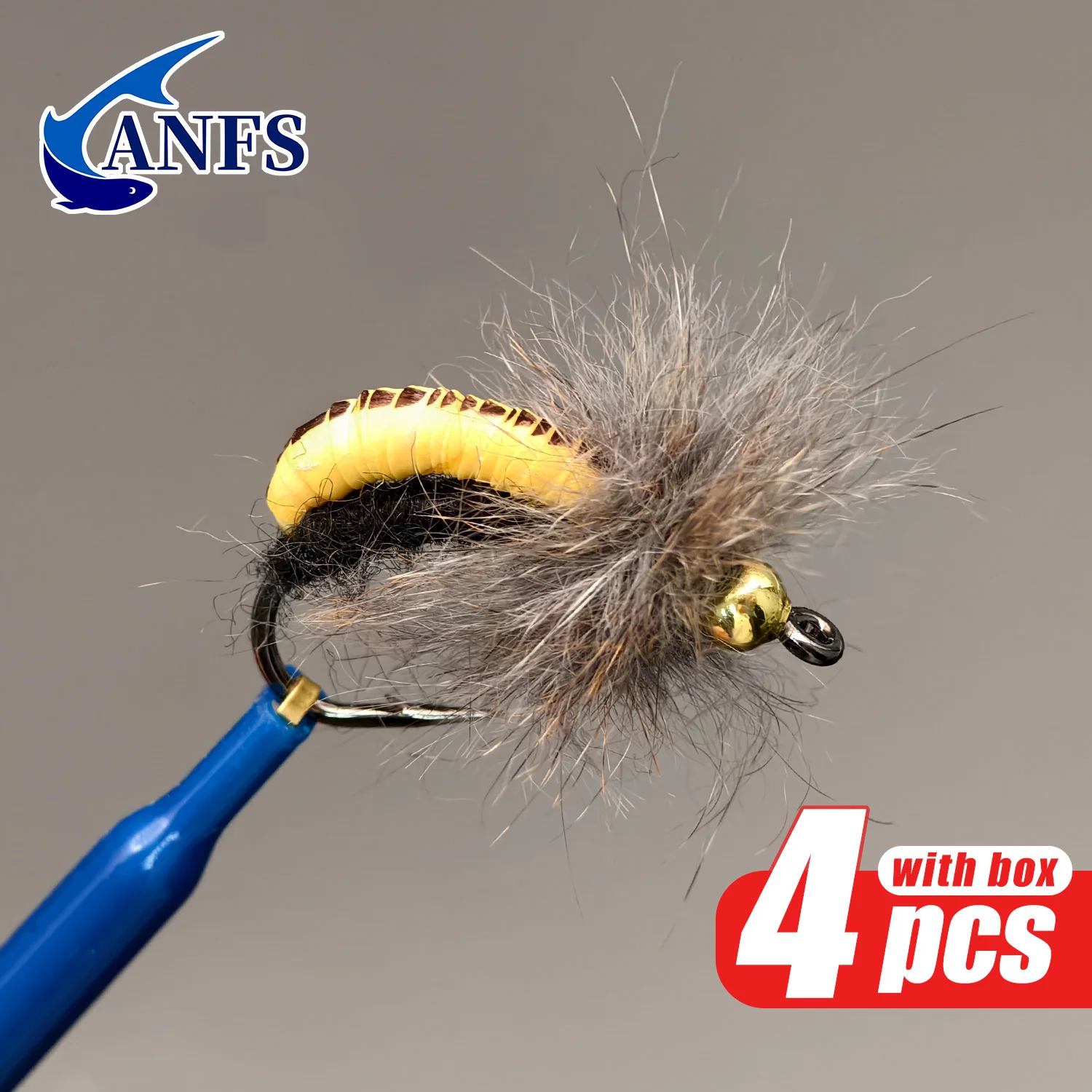 ANFS Moscas Caddis artificiales para pesca con mosca – con caja