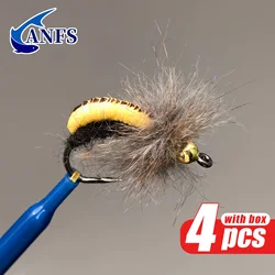 ANFS Moscas Caddis artificiales para pesca con mosca – con caja