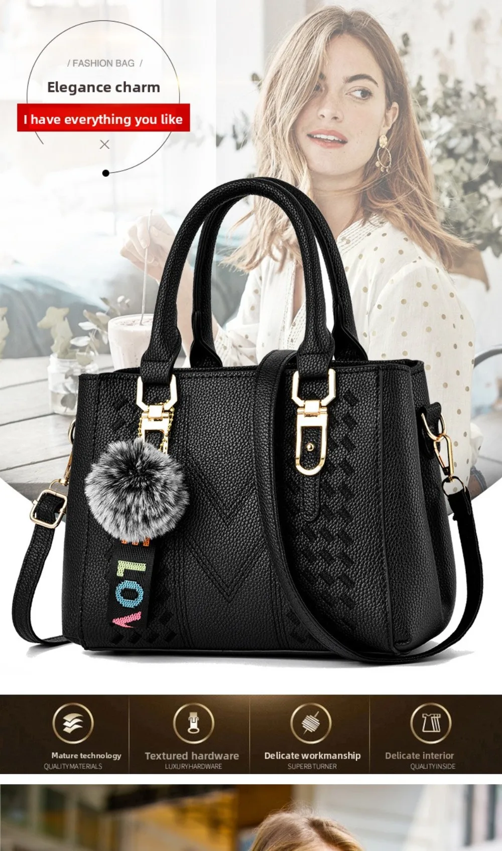 Interior del bolso con compartimentos