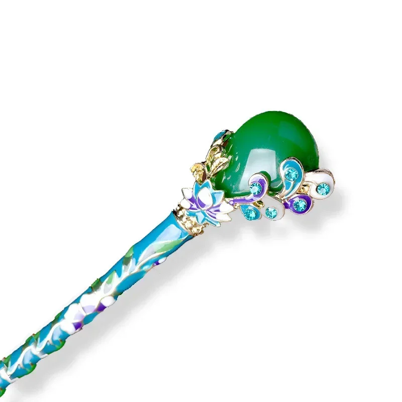 Pasador pelo vintage jade imitación de aleación clásica elegante - imagen 2