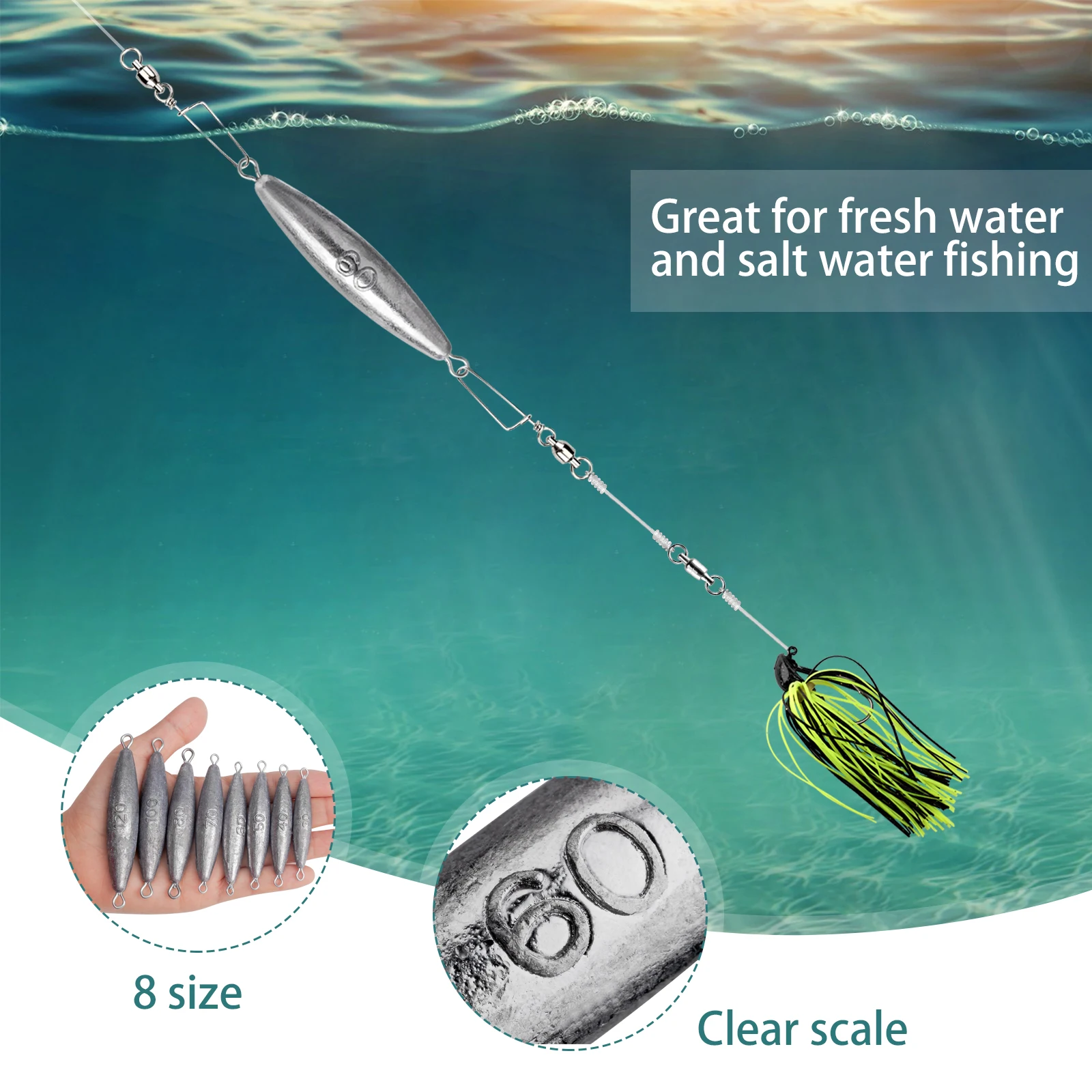 THKFISH Plomos tipo torpedo con doble anilla para pesca en línea - imagen 5